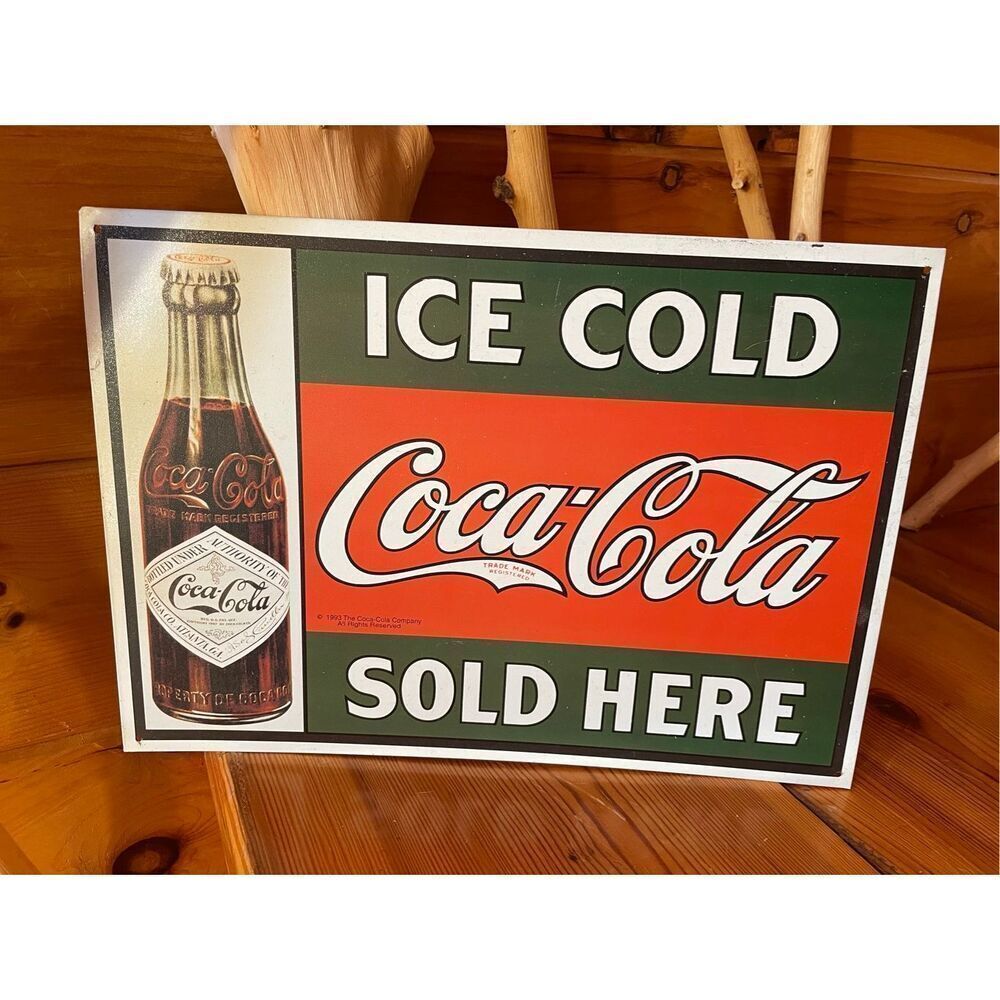 Vintage Retro ICE COLD COCA COLA SOLD HERE Tin Metal Sign Replica 16.25" x 11.5"